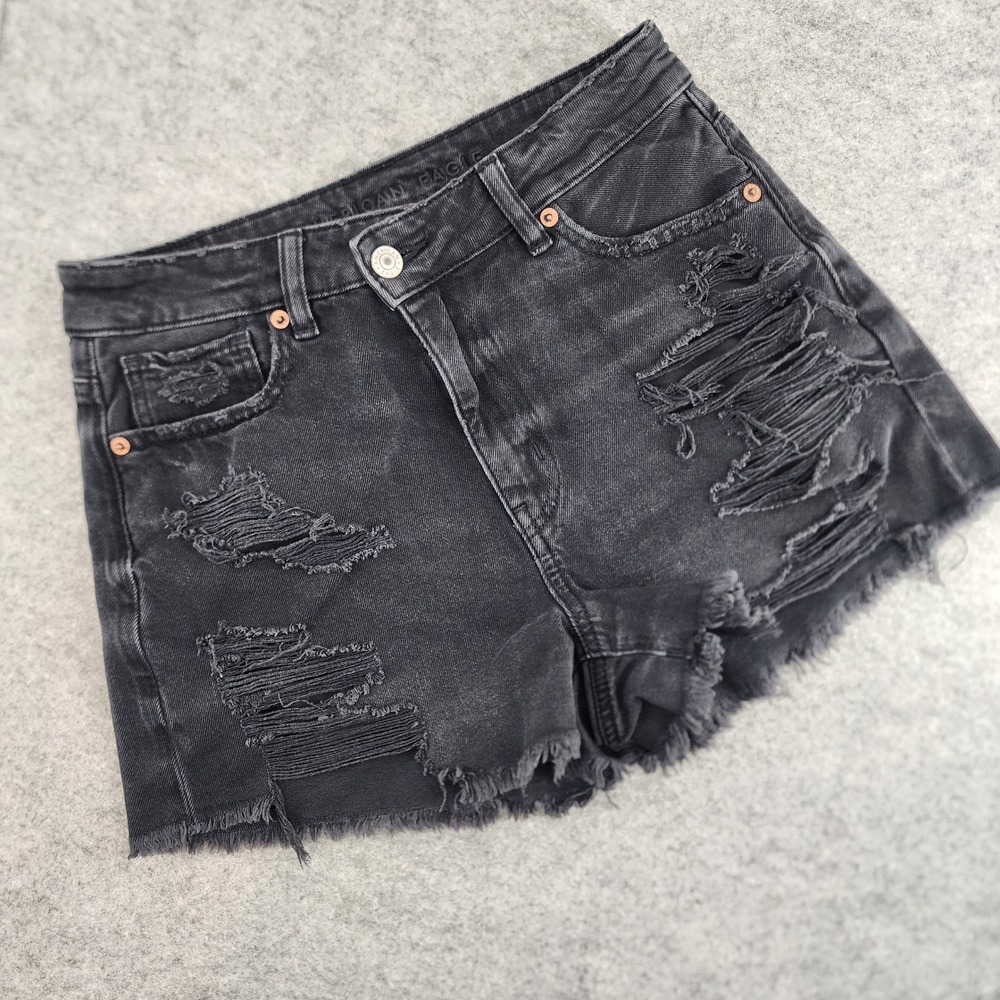 American Eagle Black Distressed Cut Off High Rise Mom Jean Shorts Womens 4